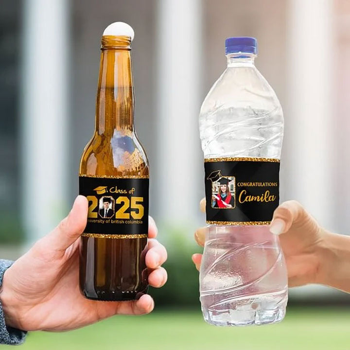 Personalised Graduation Glitter Water Bottle Label Sticker