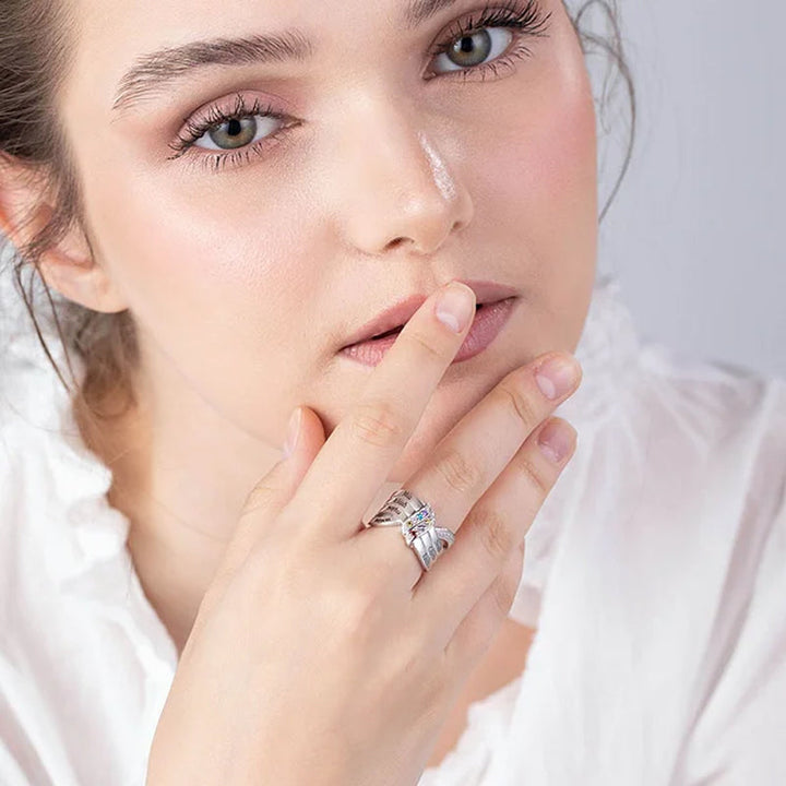 Personalized Ribbon Knot Ring - 1-8 Birthstones and Engraved Names