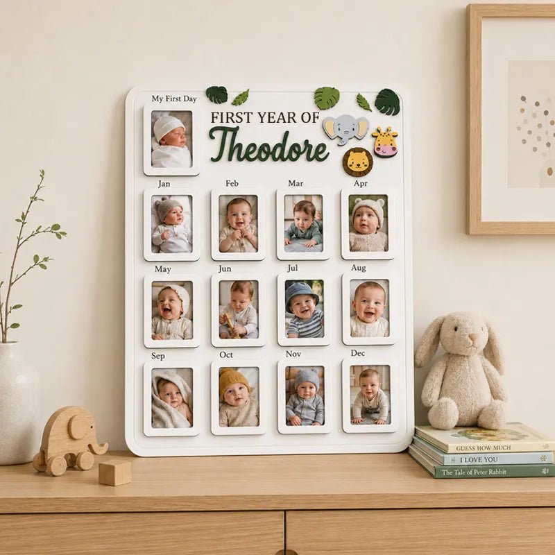 Safari Animals – Personalized Baby’s First Year Photo Frame
