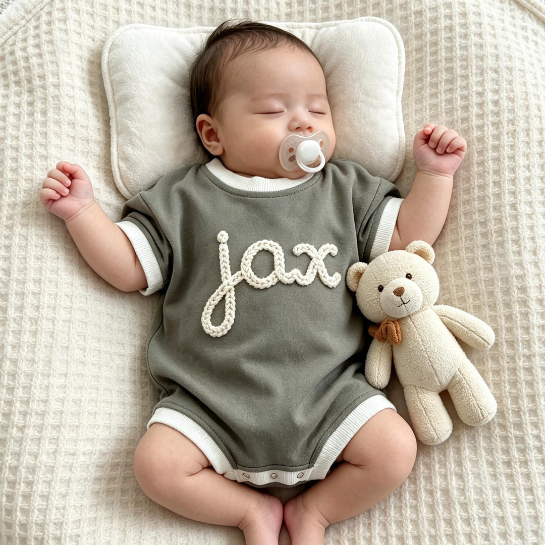 Personalized Hand-Embroidered Baby Romper – Baby-Safe Cotton Outfit