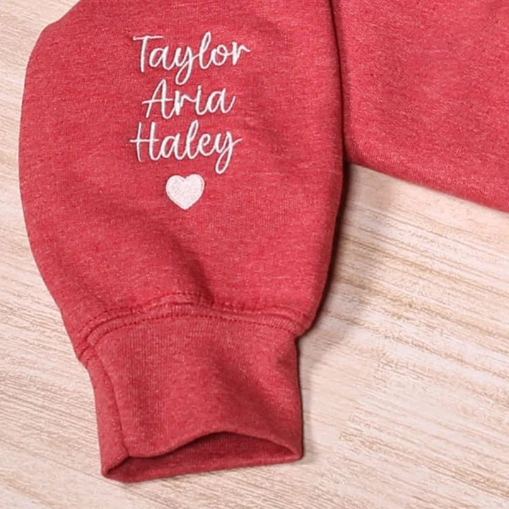 Custom Mama Embroidered Sweatshirt With Kids Names Sleeve