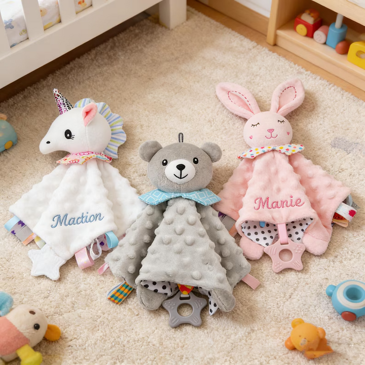 Personalized Baby Lovey Blanket,Custom Embroidered Name, Minky Dot Sensory Security Blanket