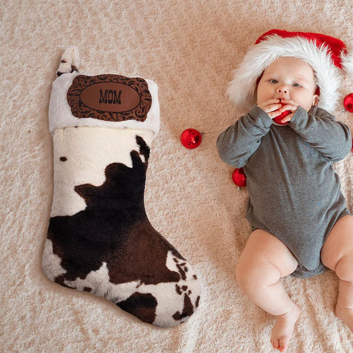 Personalized Western Cowboy Cow Print Fleece Christmas Stocking