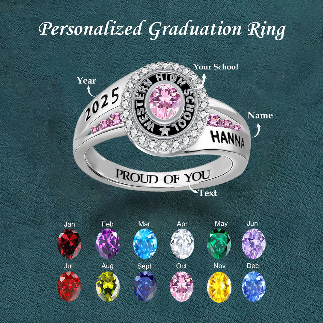 Personalized Engraved Birthstone Graduation Ring Gift for Graduates