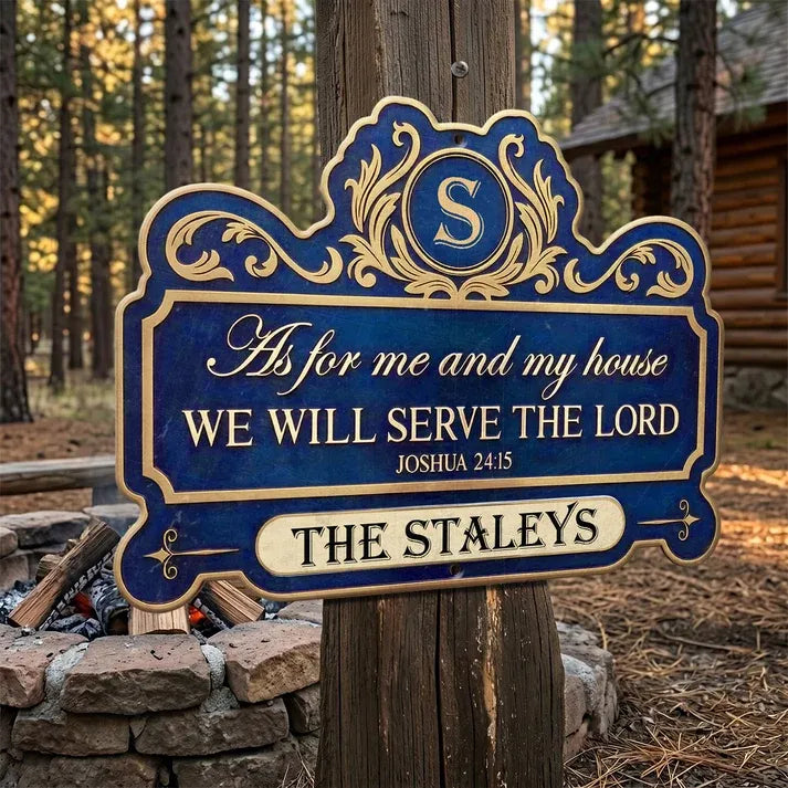 Personalized Custom Shaped Metal Sign - We'll Serve The Lord