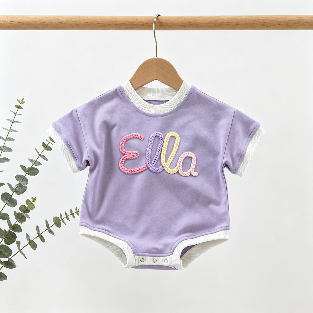 Personalized Hand-Embroidered Baby Romper – Baby-Safe Cotton Outfit