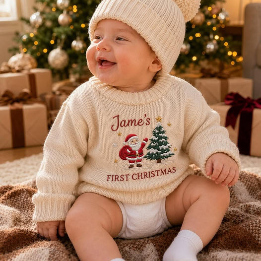 Personalized Baby Christmas Sweater - Custom Name Embroidered Baby Sweater