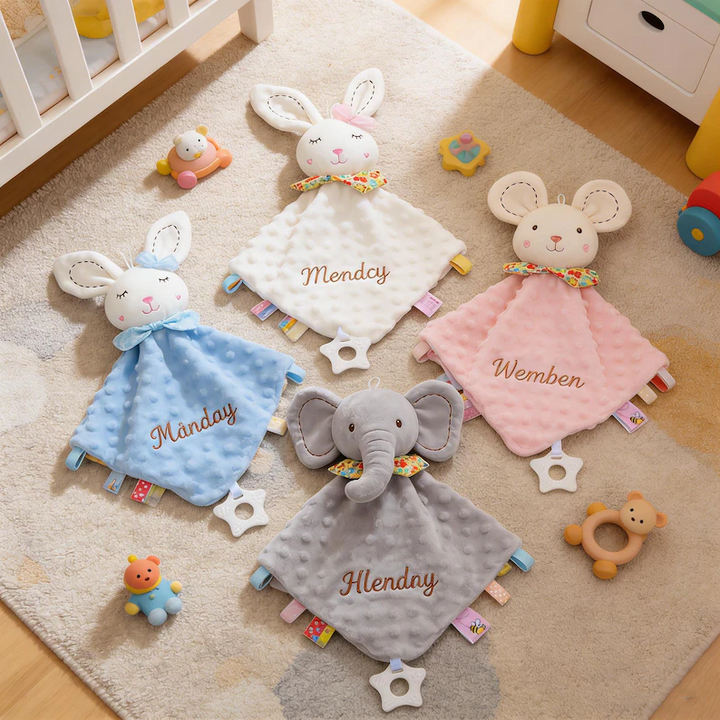 Personalized Baby Lovey Blanket,Custom Embroidered Name, Minky Dot Sensory Security Blanket