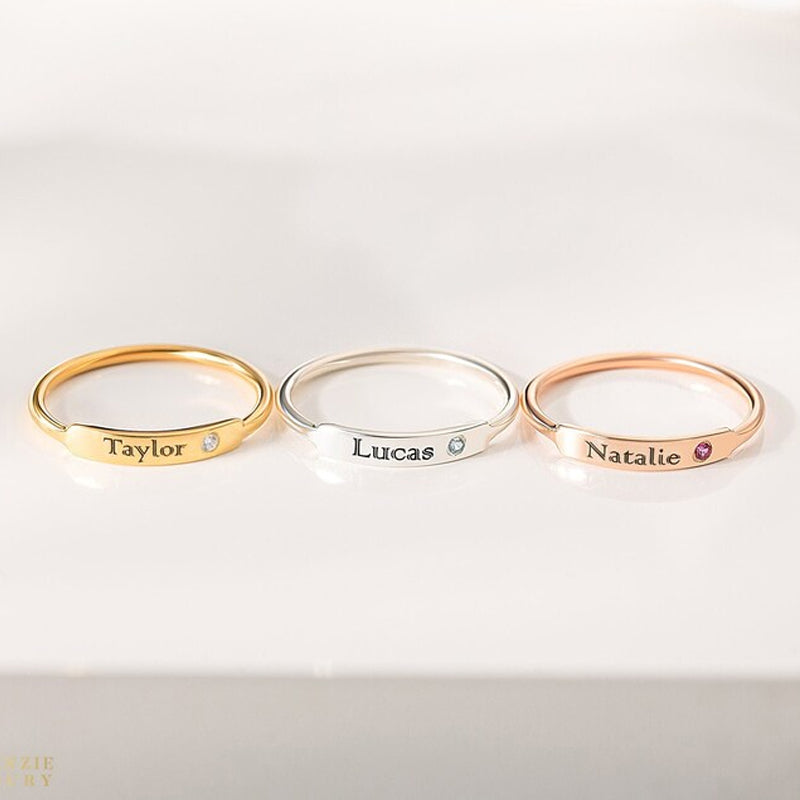 Personalized Birthstone Name Memorial Ring