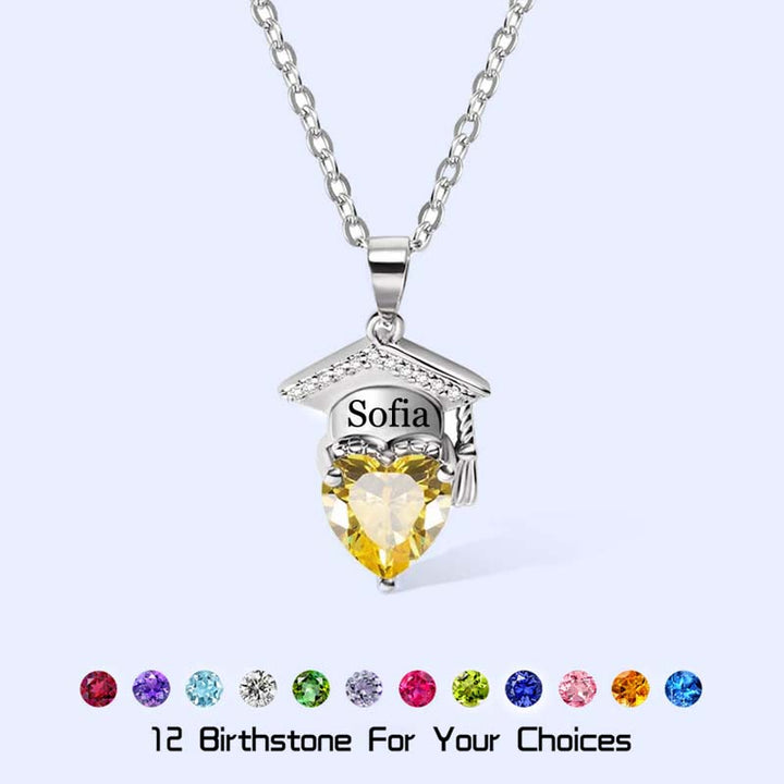 Personalized Name Heart Birthstone Necklace