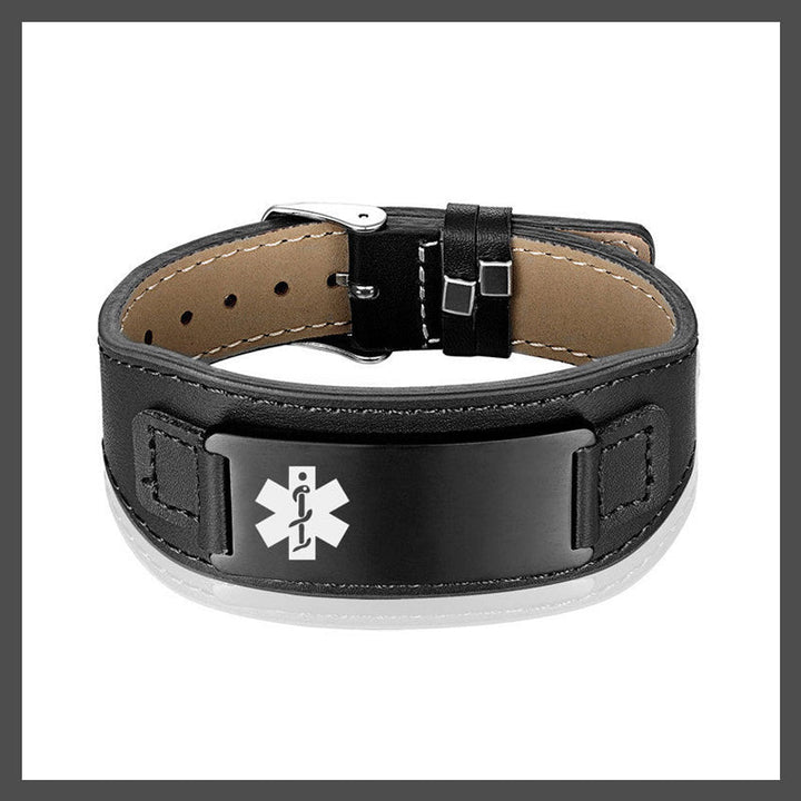 Personalized Adjustable Leather Emergency Medical Alert Bracelet