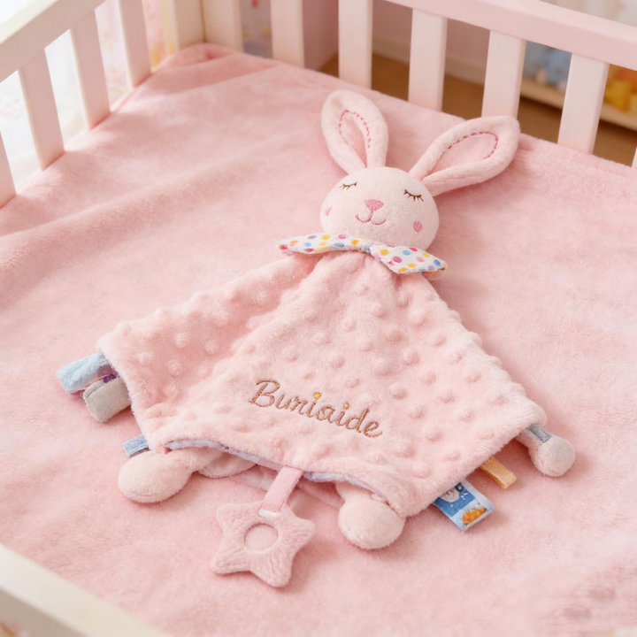Personalized Baby Lovey Blanket,Custom Embroidered Name, Minky Dot Sensory Security Blanket