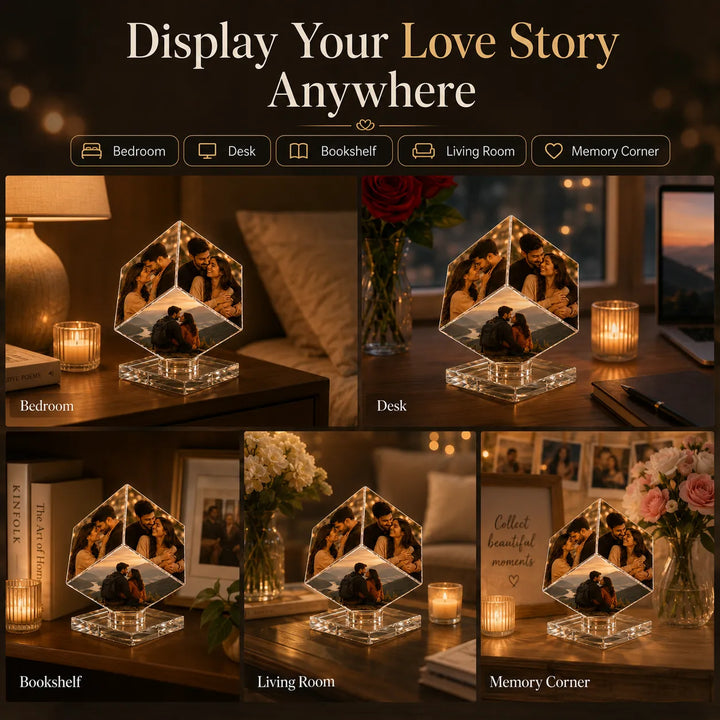 Custom 3-Photo Crystal Diamond Keepsake – Personalized Romantic Photo Display Gift for Couples