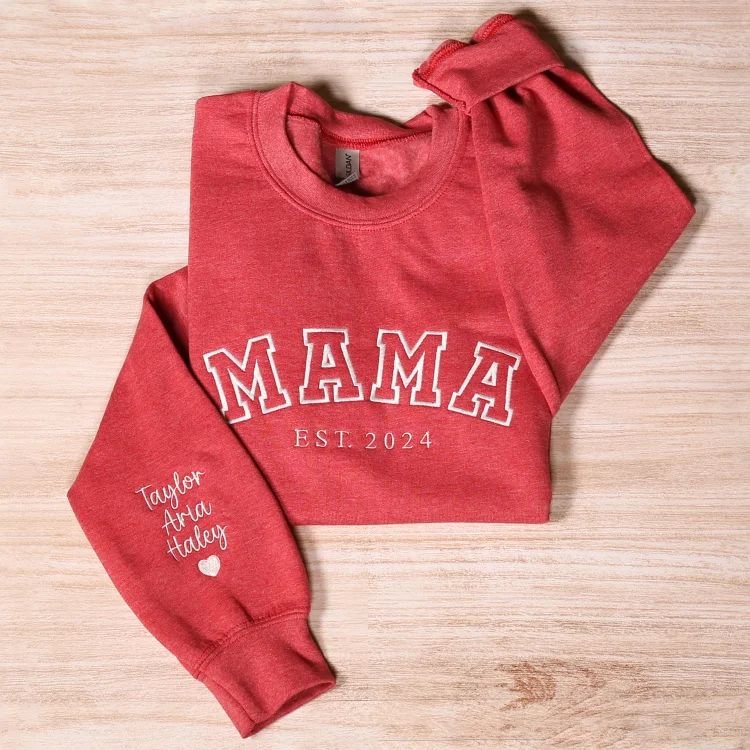 Custom Mama Embroidered Sweatshirt With Kids Names Sleeve