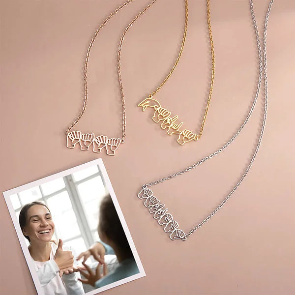 Personalized Sign Language Necklace with Fingerspelling Name Charm