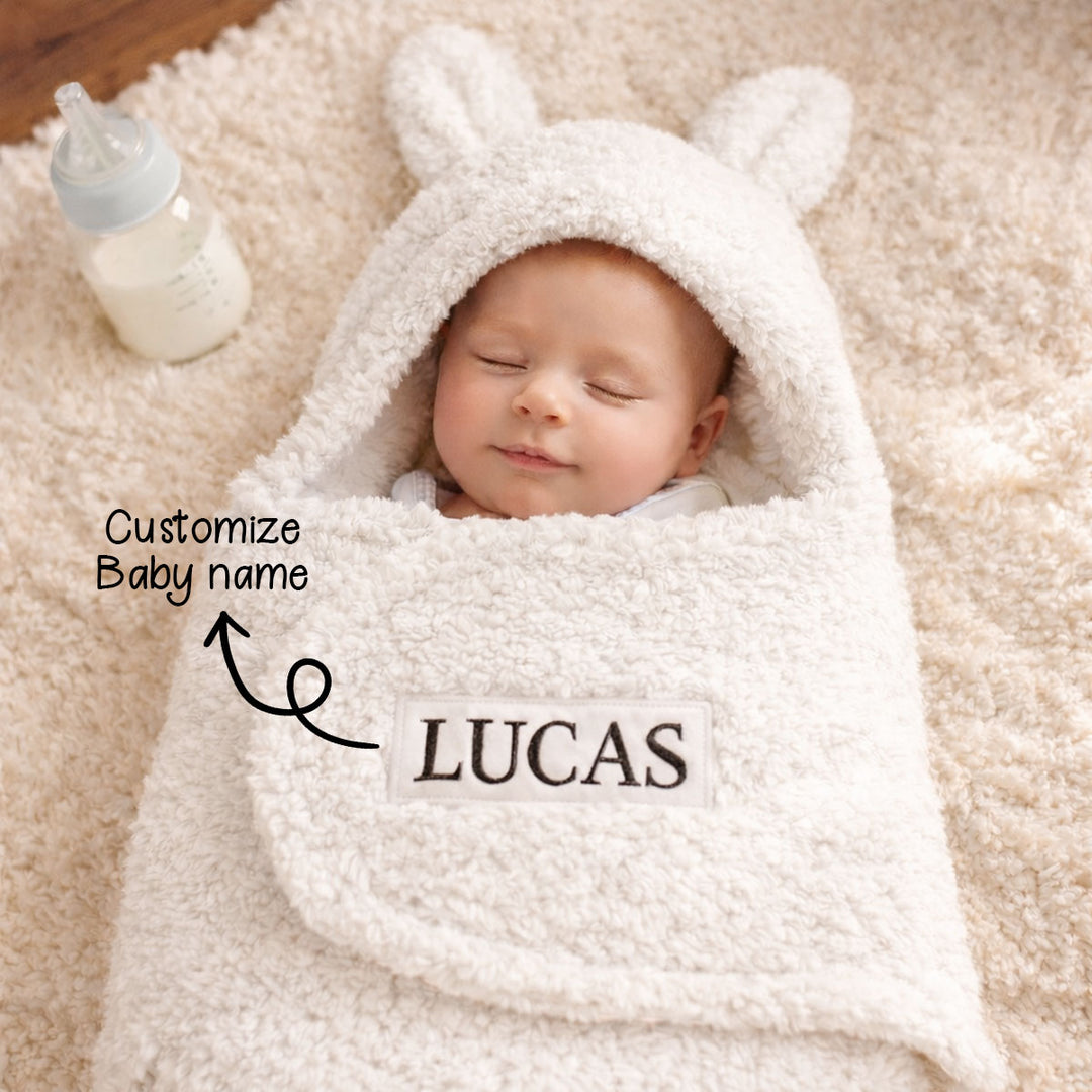 Personalized Embroidered Name Bunny Baby Swaddle – Warm, Comfortable, and Easy to Use
