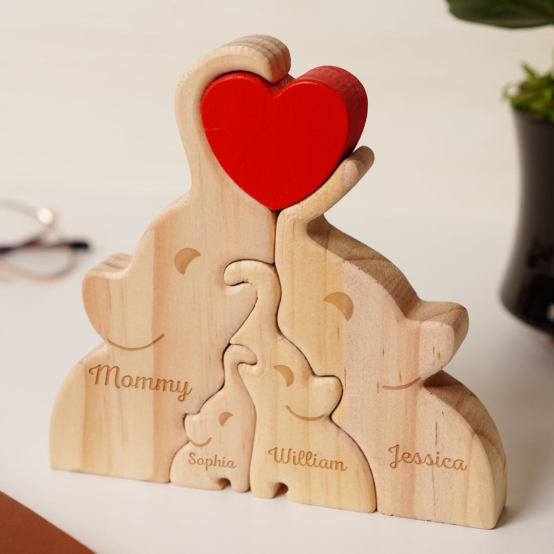 Elefanten-Familienpuzzle aus Holz | Familienandenken