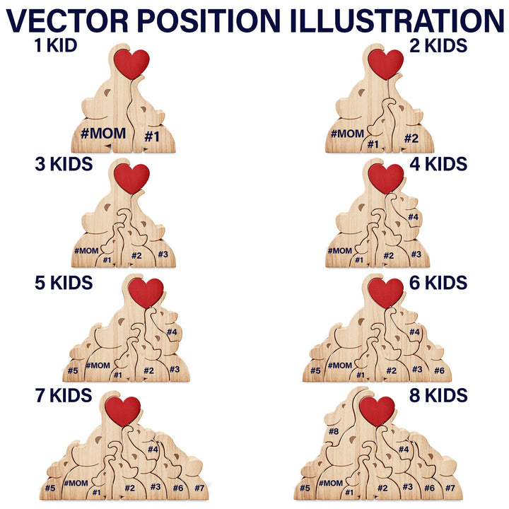 Elefanten-Familienpuzzle aus Holz | Familienandenken