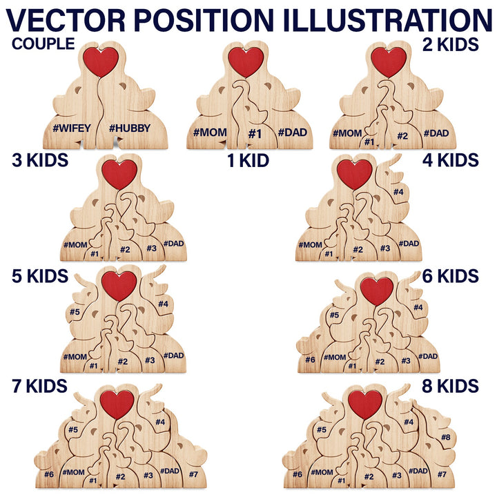 Elefanten-Familienpuzzle aus Holz | Familienandenken