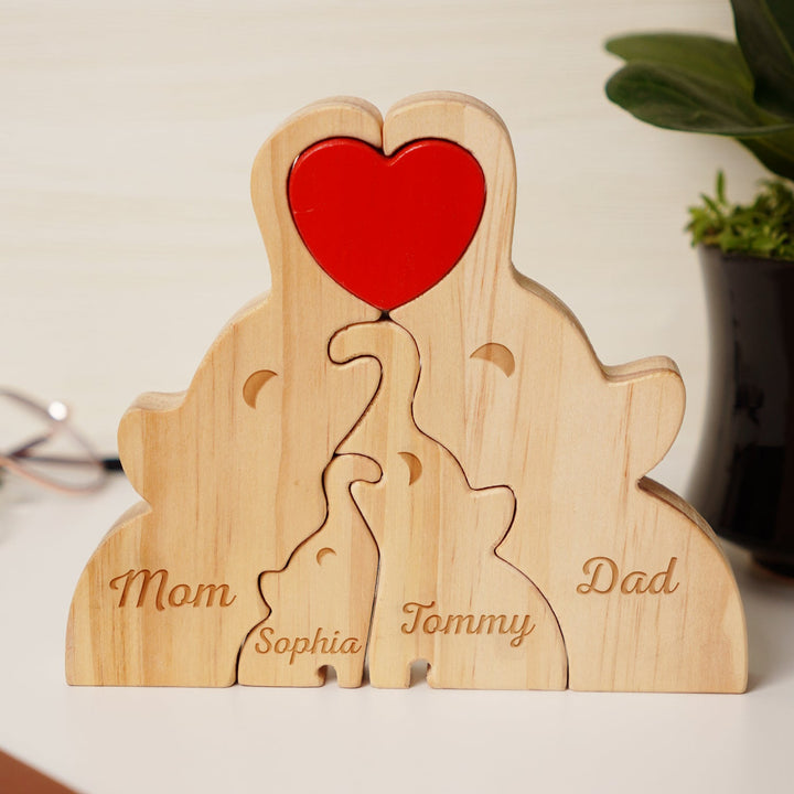 Elefanten-Familienpuzzle aus Holz | Familienandenken