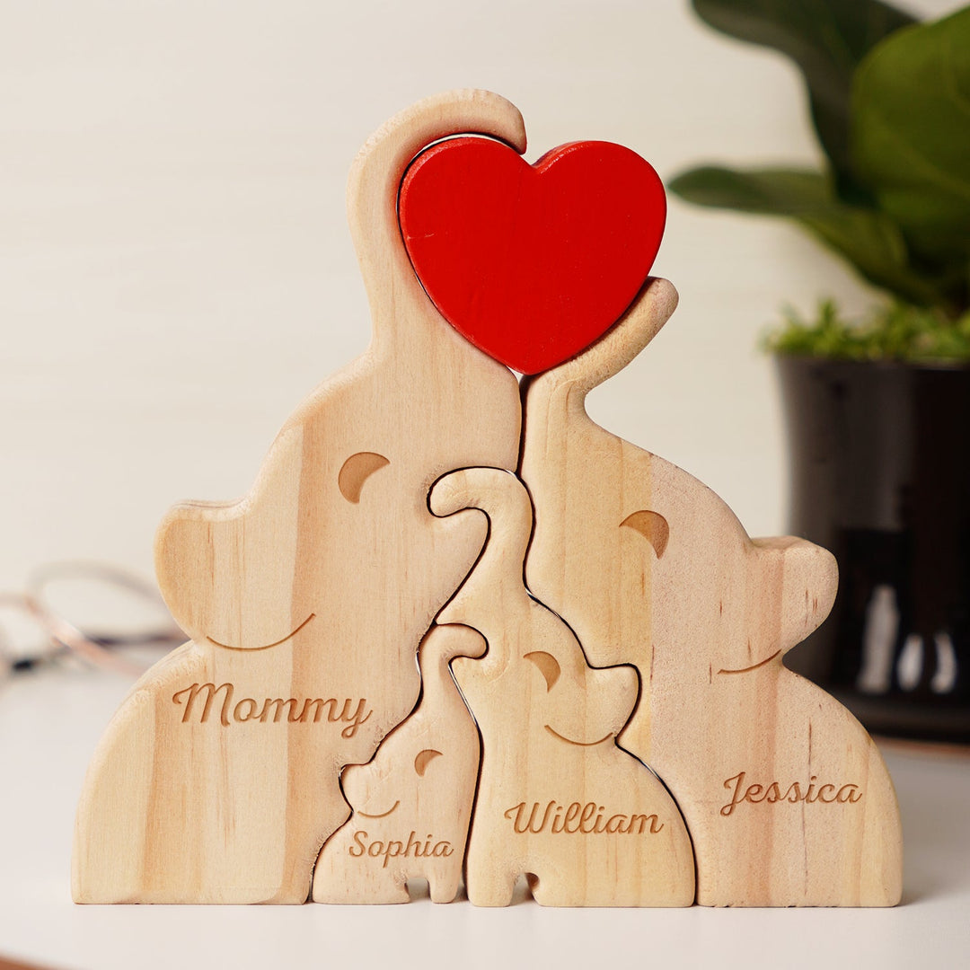 Elefanten-Familienpuzzle aus Holz | Familienandenken