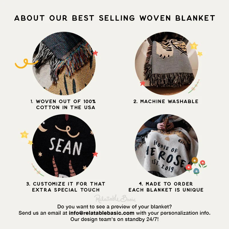 Personalized Gothic Skeleton Couple Woven Blanket – Custom Zodiac & Names Blanket