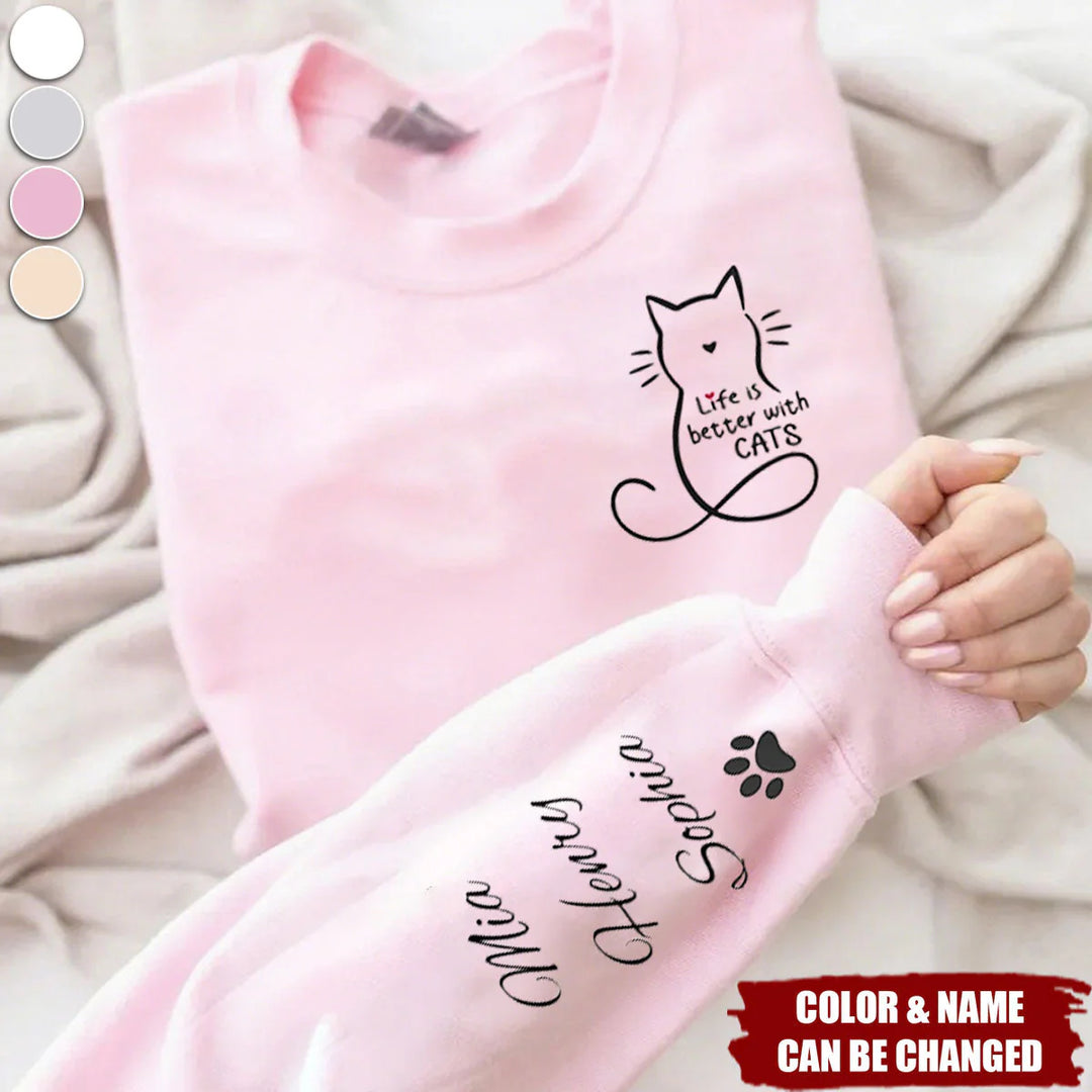 "Cat Hair, Don't Care" Patterned Sleeve Sweatshirt – Personalized Gift for Cat Lovers