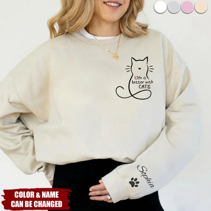 "Cat Hair, Don't Care" Patterned Sleeve Sweatshirt – Personalized Gift for Cat Lovers