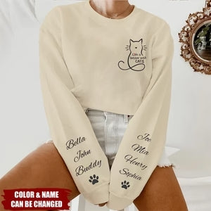 "Cat Hair, Don't Care" Patterned Sleeve Sweatshirt – Personalized Gift for Cat Lovers