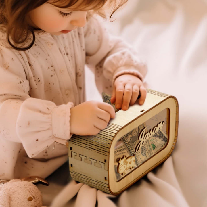 Custom Wooden Piggy Bank with Name