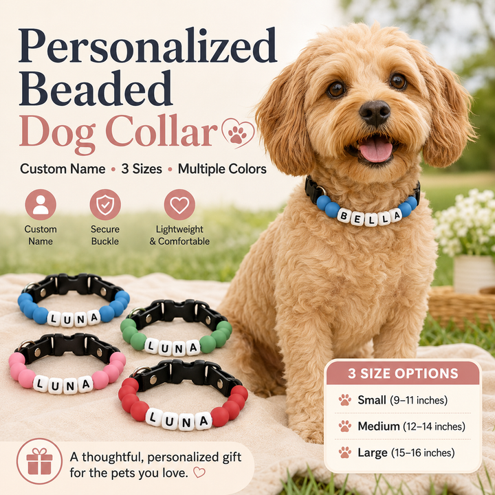 Personalized Beaded Dog Collar with Custom Name