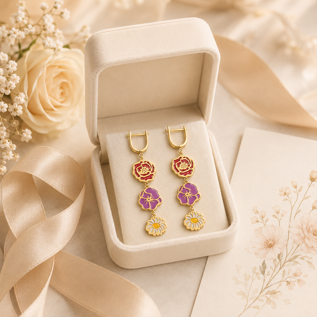 Personalized Birth Flower Dangle Earrings, Custom 1–5 Birth Month Flower Earrings, Meaningful Birthday Gift for Mom Grandma