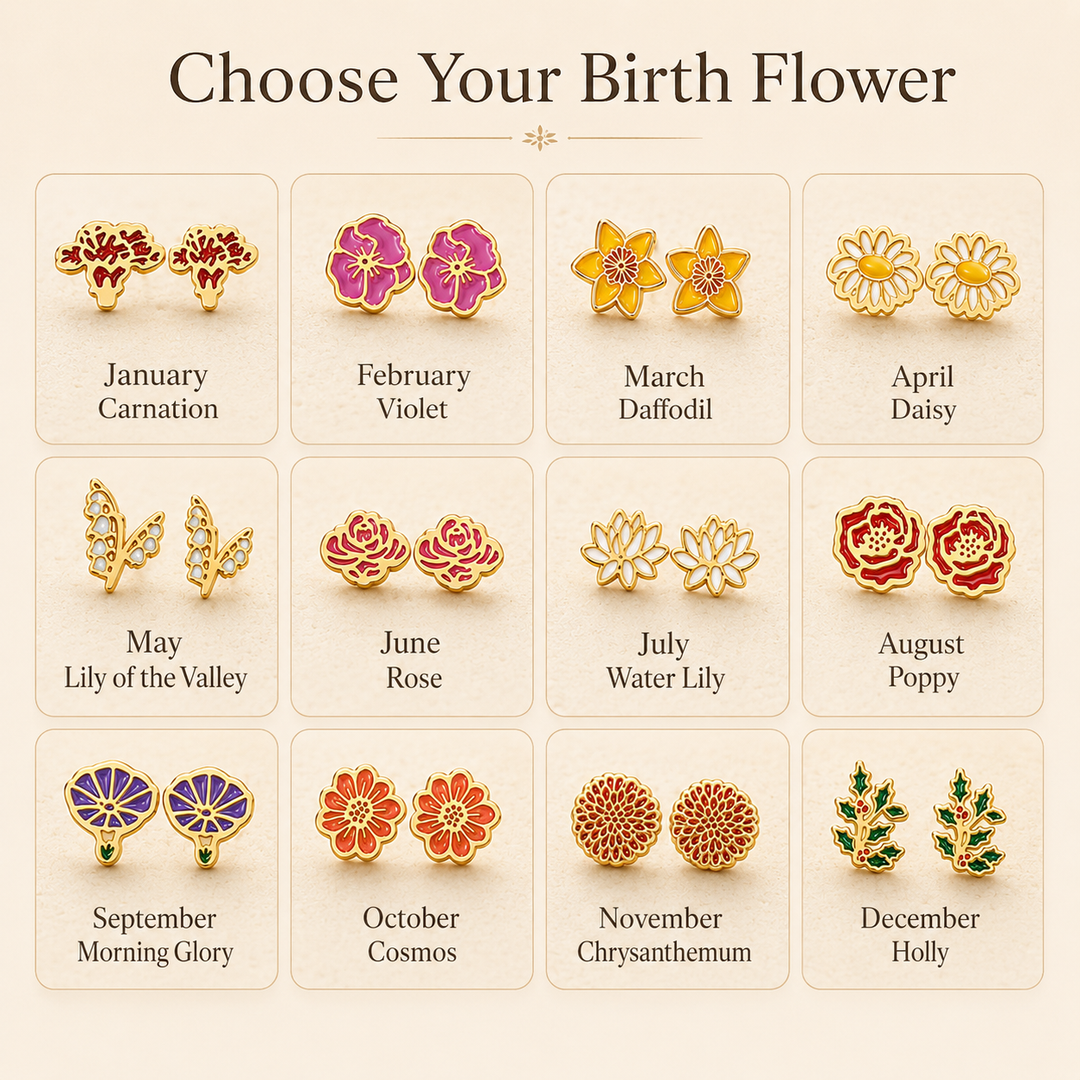 Personalized Birth Flower Stud Earrings for Her