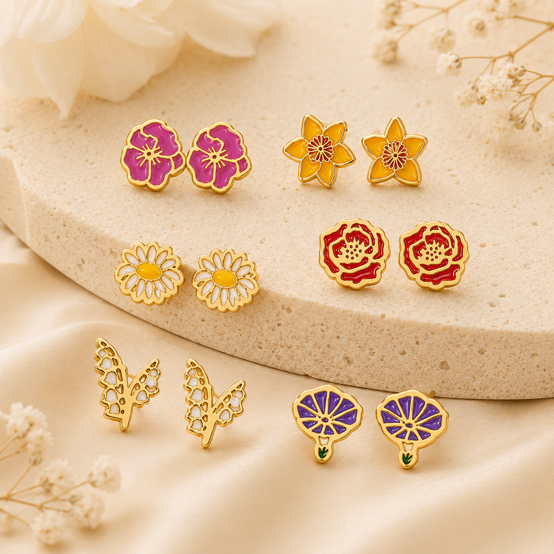 Personalized Birth Flower Stud Earrings for Her