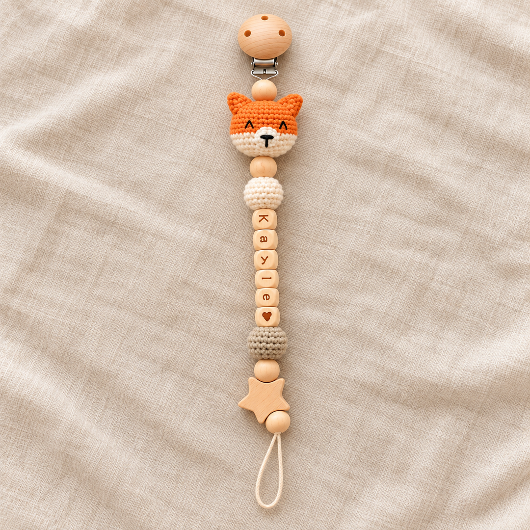 Personalized Crochet Pacifier Clip, Neutral Boho Pacifier Holder, Custom Name Baby Accessory, Newborn Baby Shower Gift