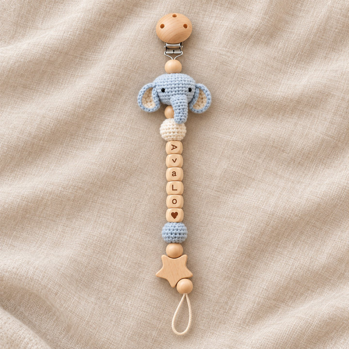 Personalized Crochet Pacifier Clip, Neutral Boho Pacifier Holder, Custom Name Baby Accessory, Newborn Baby Shower Gift