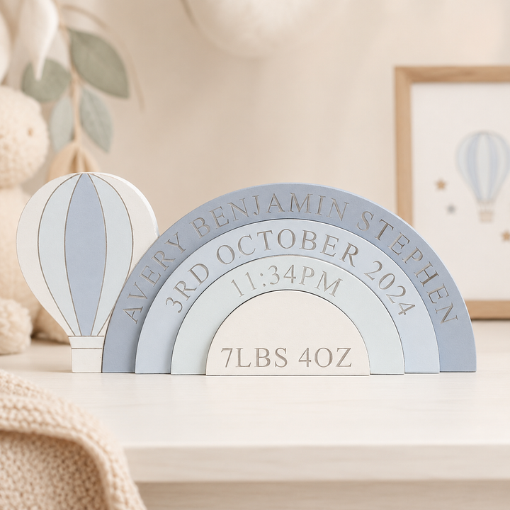 Personalized Hot Air Balloon Stacking Blocks— Creative Birth Keepsake