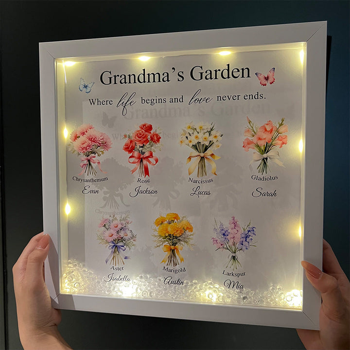 Personalised Floral Frame - Mom's Garden is Her Children Glowing Light Frame Box