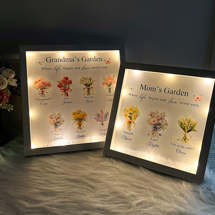 Personalised Floral Frame - Mom's Garden is Her Children Glowing Light Frame Box