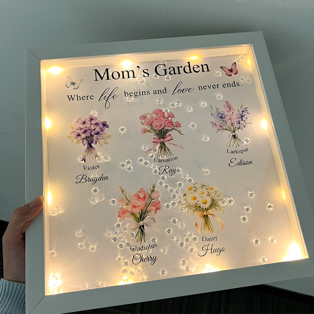 Personalised Floral Frame - Mom's Garden is Her Children Glowing Light Frame Box