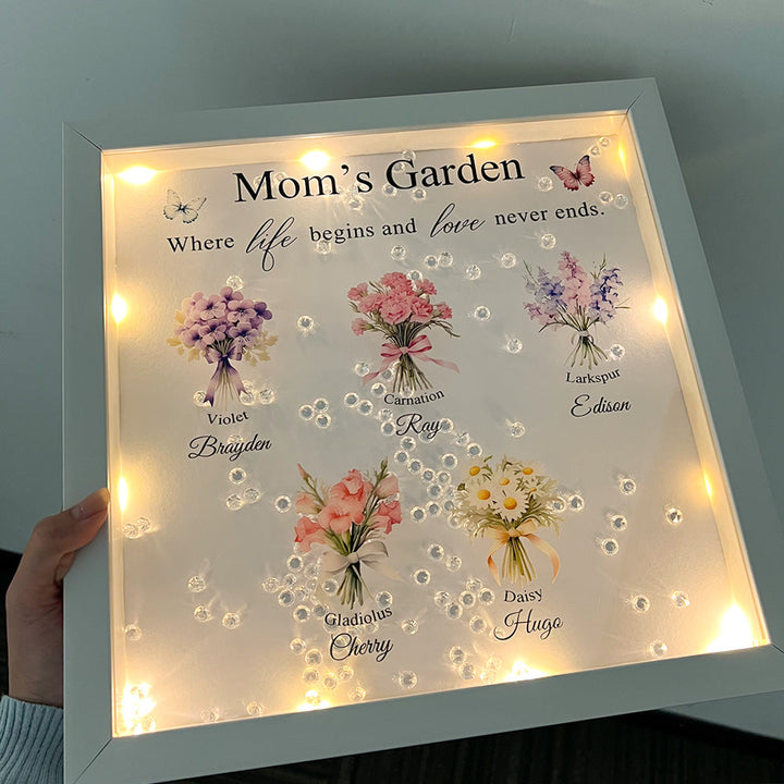 Personalised Floral Frame - Mom's Garden is Her Children Glowing Light Frame Box