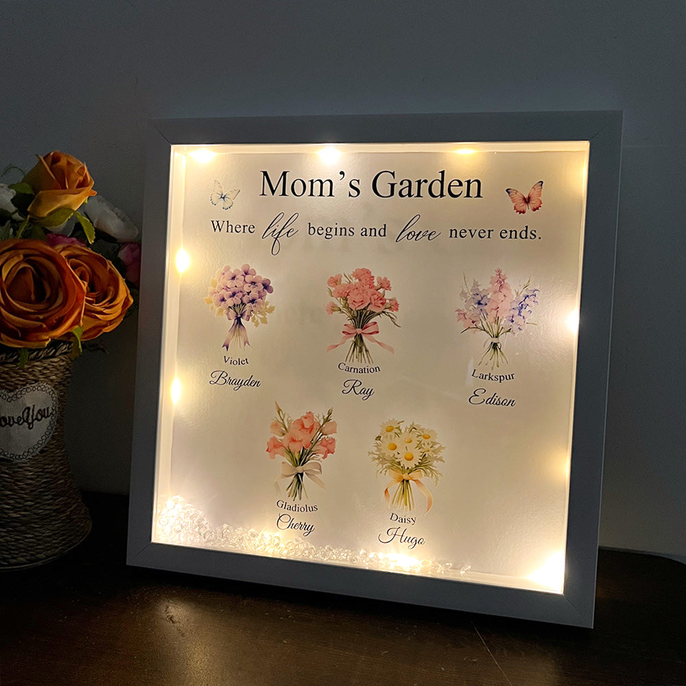 Personalised Floral Frame - Mom's Garden is Her Children Glowing Light Frame Box