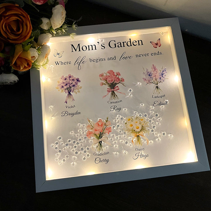 Personalised Floral Frame - Mom's Garden is Her Children Glowing Light Frame Box