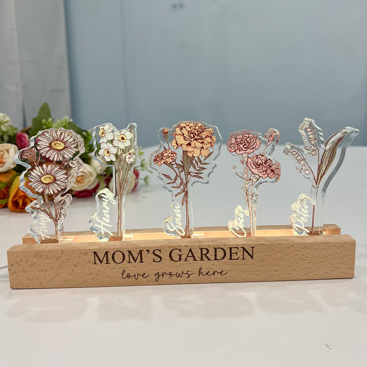 Custom Birth Flower 3D Crystal Acrylic LED Light  With Children's Names