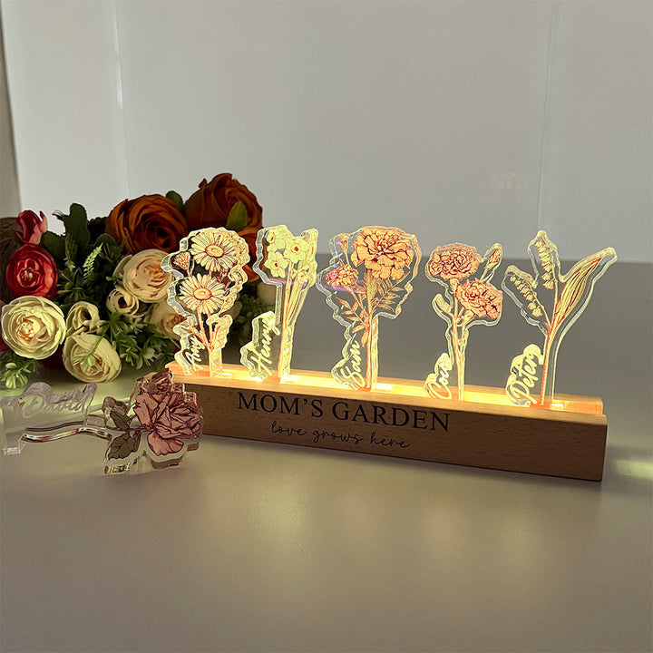 Custom Birth Flower 3D Crystal Acrylic LED Light  With Children's Names