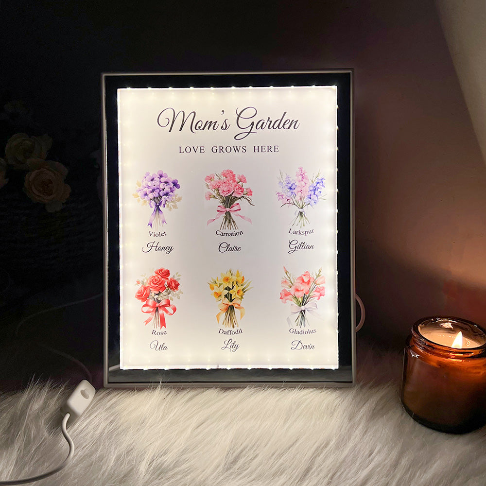 Custom Name Birth Flower Bouquet Night Light Mirror