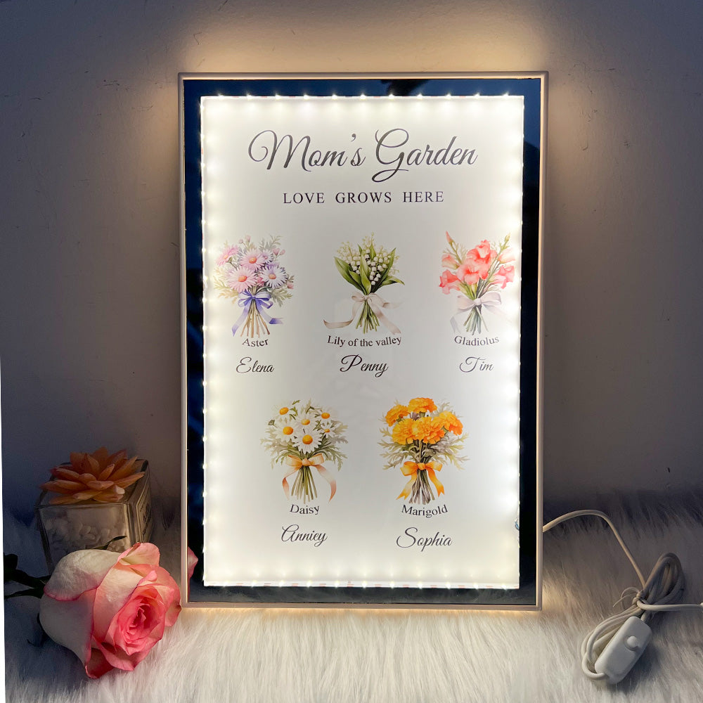 Custom Name Birth Flower Bouquet Night Light Mirror