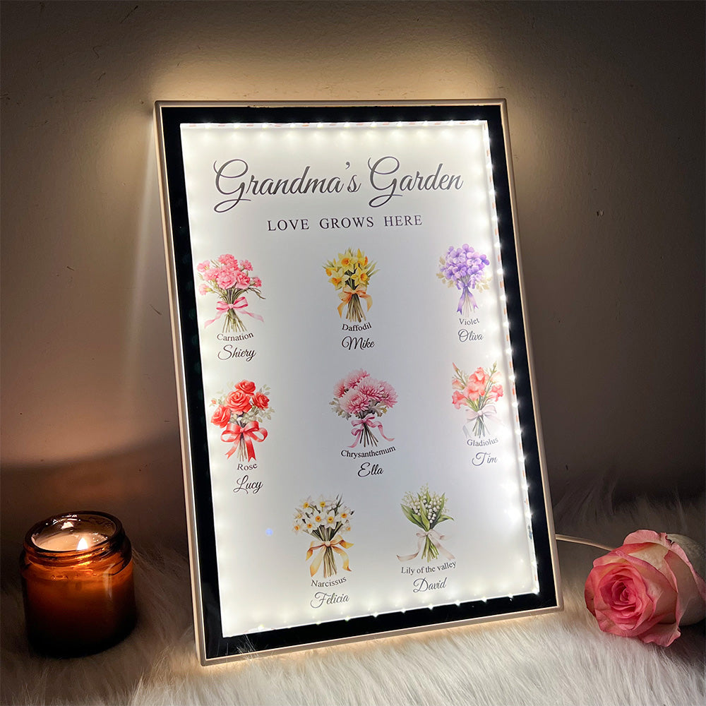 Custom Name Birth Flower Bouquet Night Light Mirror