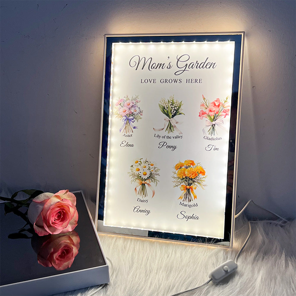 Custom Name Birth Flower Bouquet Night Light Mirror