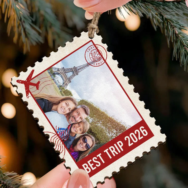 Personalized Family Photo Christmas Ornament – Postage Stamp Wooden Keepsake